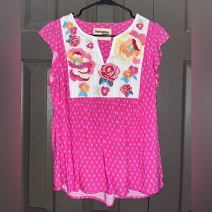 Floral and pink blouse